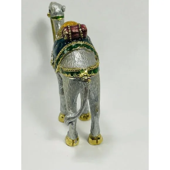 Crystal Bejeweled Camel Heavy Latching Trinket Box Silver Gold Emerald Colored - Picture 13 of 16